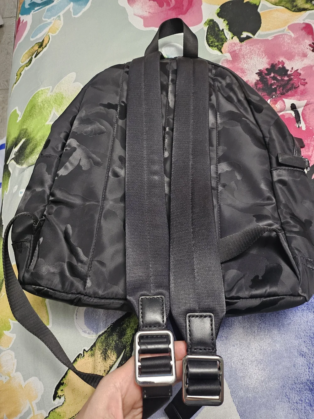 Michael Kors Kent Black Camouflage Nylon Jacquard Large Backpack in Black